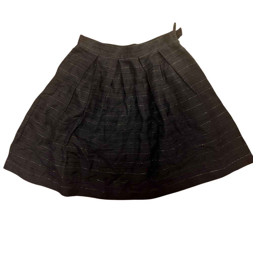 VTG Barney’s linen fit flare black  skirt with gold thread stripes size 44 / 10